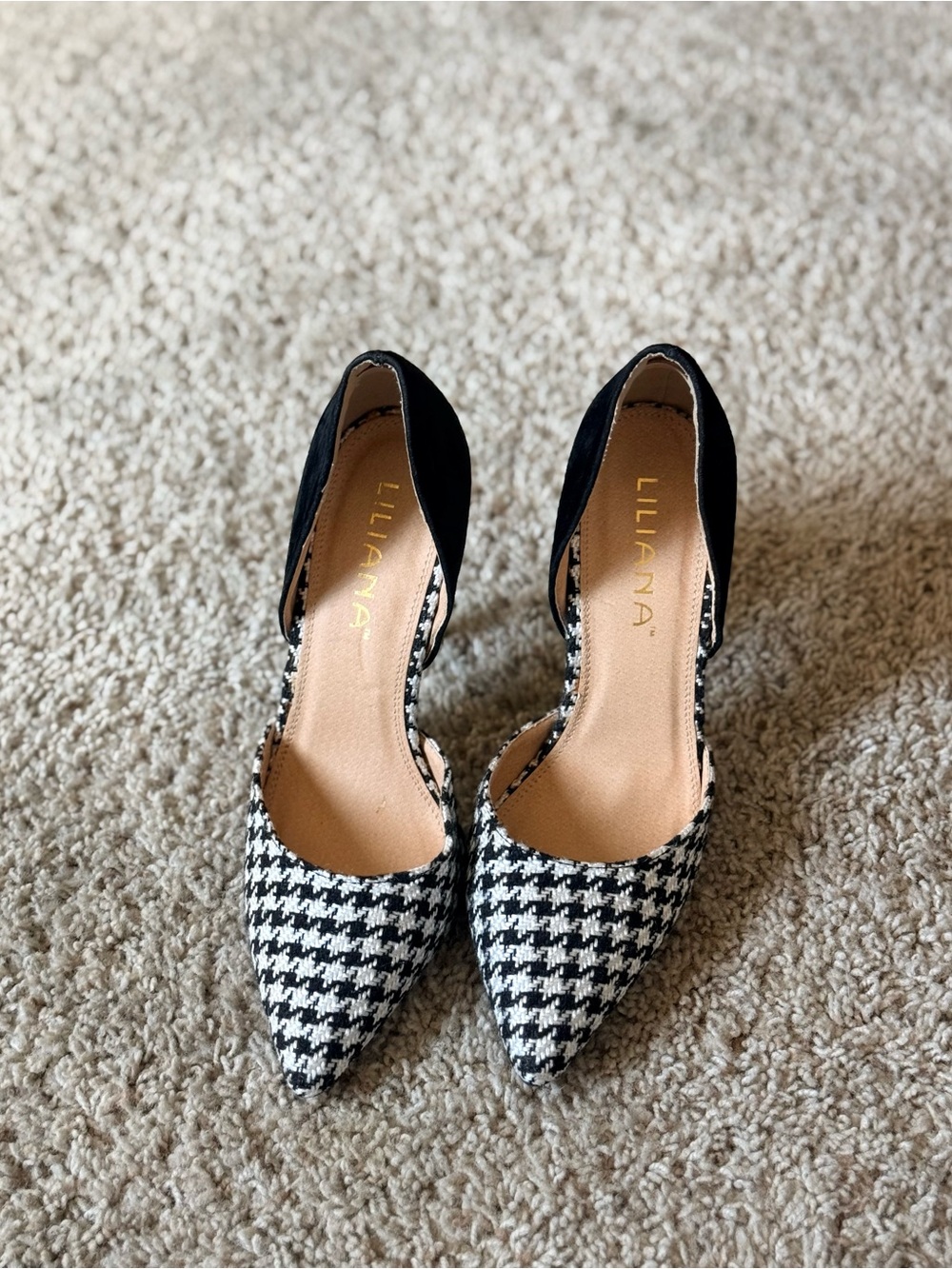 Liliana Black Suede & White Houndstooth Pointed-Toe Pumps